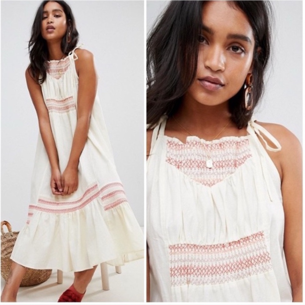 Free‎ People Another Love Embroidered Dress Boho Cottagecore Coastal Grandma